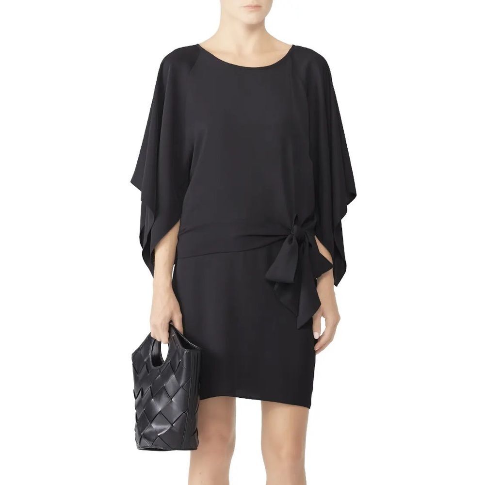 NWT Amanda Uprichard Foster Dress Black Jersey Blouson Front Tie Size S